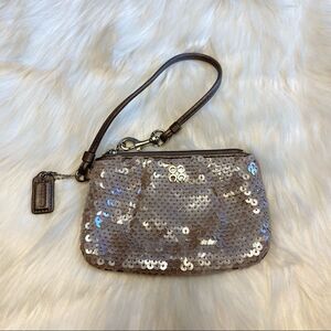 Coach Taupe Gray Sequin Small Wristlet Wallet Pouch